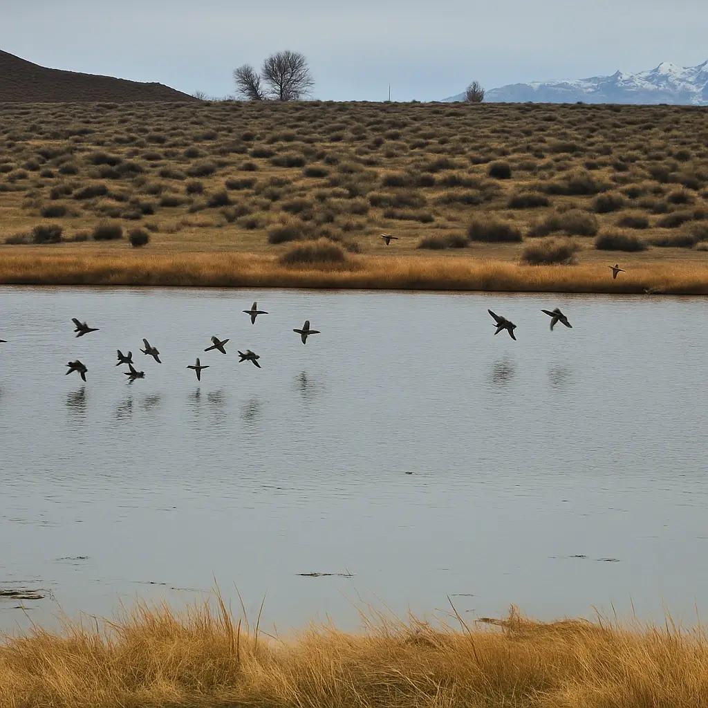 honker ranch birds flying over water